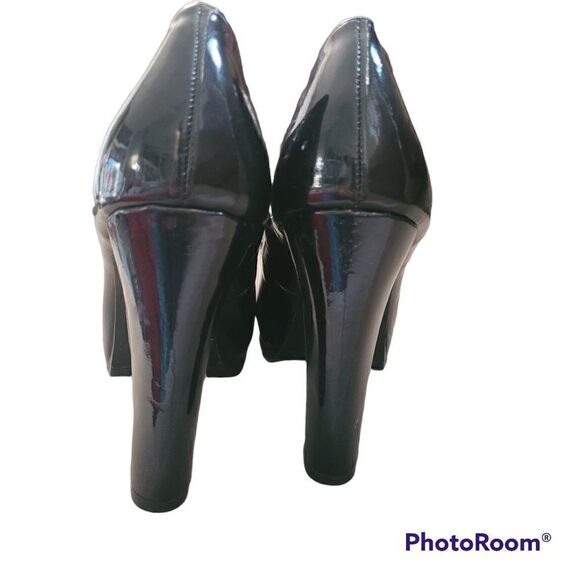Massimo black patent leather platform square toe pumps - Picture 5 of 7